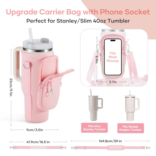 linmaya Water Bottle Carrier Bag with Phone Pocket for Stanley Cup 40/30oz,Insulated Neoprene Water Bottle Holder Cross-boday Bag with Adjustable Shoulder & Handheld Strap Stanley Cup Accessories - Image 3