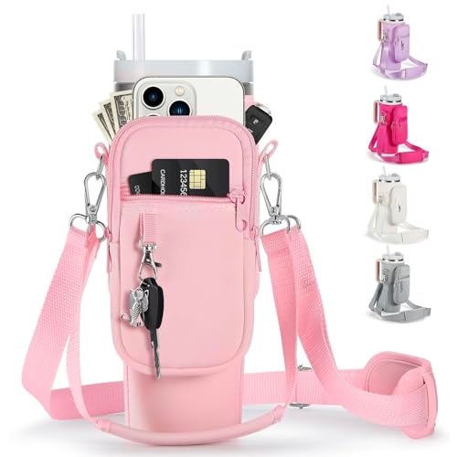 linmaya Water Bottle Carrier Bag with Phone Pocket for Stanley Cup 40/30oz,Insulated Neoprene Water Bottle Holder Cross-boday Bag with Adjustable Shoulder & Handheld Strap Stanley Cup Accessories - Image 1