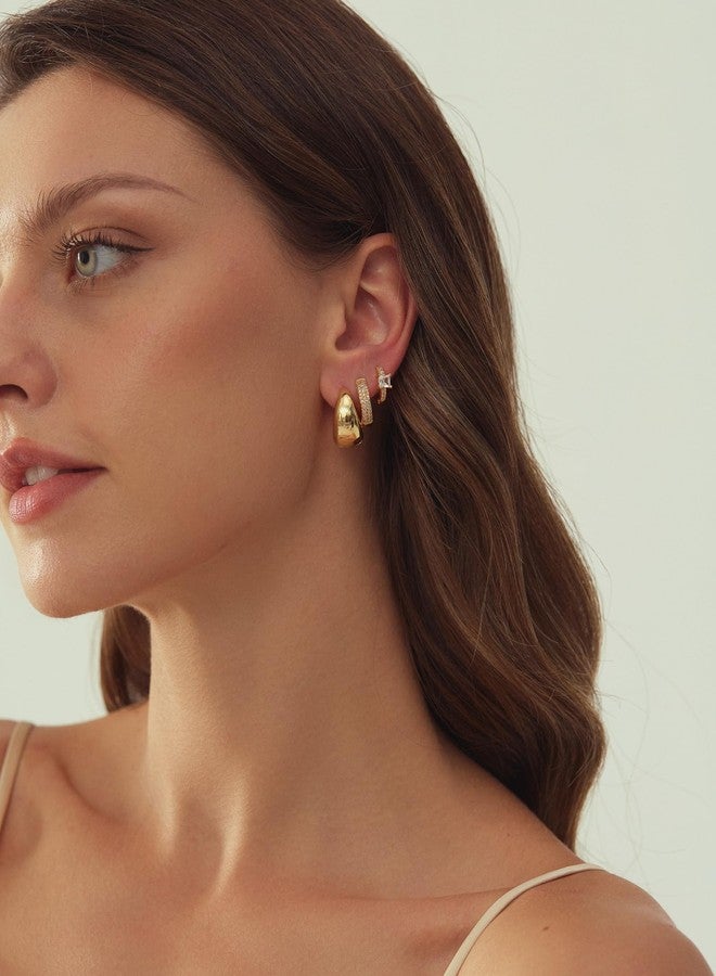 YEEZII Gold Hoop Earrings Set for Women, 14K Gold Plated Lightweight Gold Earrings Sets for Multiple Piercing, Hypoallergenic Chunky Trendy Gold Earrings for Women Jewelry - Image 3