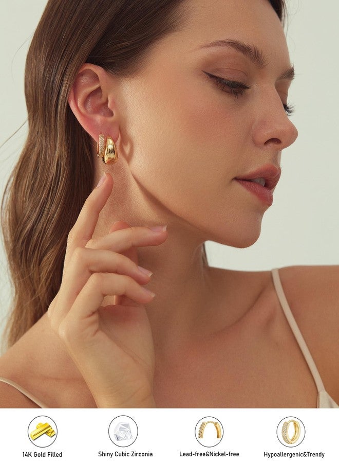 YEEZII Gold Hoop Earrings Set for Women, 14K Gold Plated Lightweight Gold Earrings Sets for Multiple Piercing, Hypoallergenic Chunky Trendy Gold Earrings for Women Jewelry - Image 2