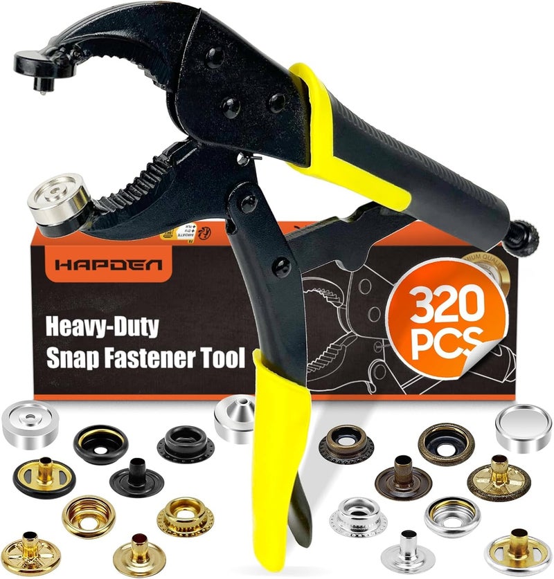 HAPDEN Snap Tool for Boat Covers Heavy Duty Snap Fastener Tool Snap Installation Tool with 320 PCS 4 Color 15mm Metal Snaps for Fabric