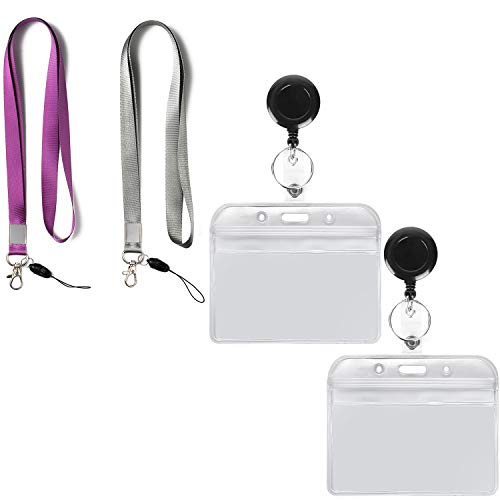 YOUOWO 2 Pack Lanyard with ID Badge Holders Horizontal and Retractable Badge Reel,Purple Grey Office Neck Lanyards with id Card Holder Punched Zipper Waterproof Resealable - Image 4