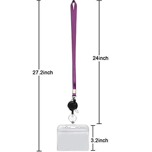 YOUOWO 2 Pack Lanyard with ID Badge Holders Horizontal and Retractable Badge Reel,Purple Grey Office Neck Lanyards with id Card Holder Punched Zipper Waterproof Resealable - Image 2