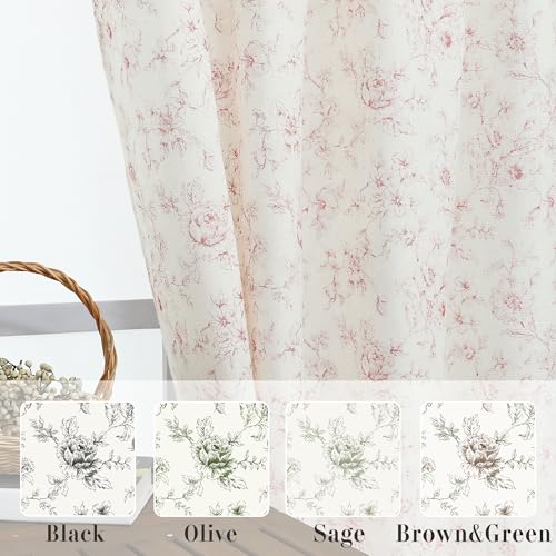 Lino Rosa Pink Floral Curtains for Girls Bedroom 2 Panels,Cute Vintage Sheer Light Blush Flower Patterned Printed Cottage Core Boho Shabby Chic Curtains for Living Room 84 Inches Long - Image 5