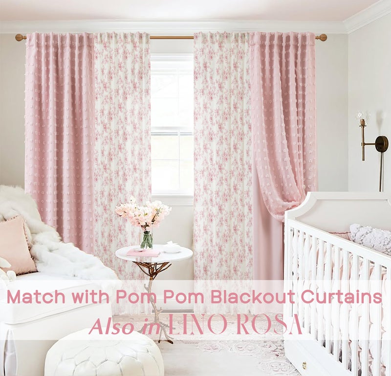 Lino Rosa Pink Floral Curtains for Girls Bedroom 2 Panels,Cute Vintage Sheer Light Blush Flower Patterned Printed Cottage Core Boho Shabby Chic Curtains for Living Room 84 Inches Long - Image 3