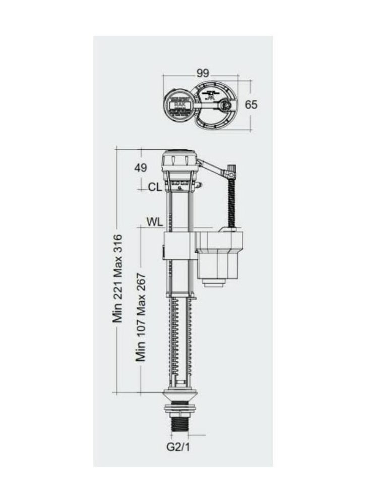 RAK CERAMICS - RAK Ceramics RAK-Maxxflush Bottom Inlet Valve for Flush Tank| Toilet Tank Filler for Flush Cisterns (FS60FLRBI) (Bottom Inlet Valve) - Image 1