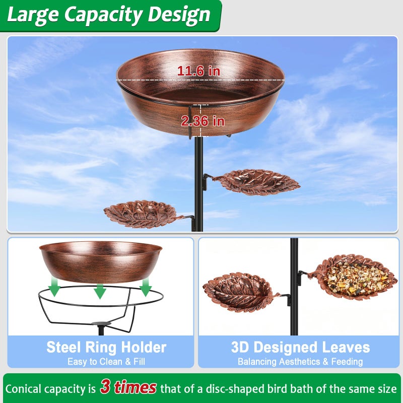 Olpchee Metal Bird Bath for Outdoor - Garden Bird Bath with Removable Bowl Heavy-Duty Base, Winter Birdbath Feeder Rust-Proof Birdbaths for Garden Yard Lawn Decor, Easy to Install(Bronze) - Image 3
