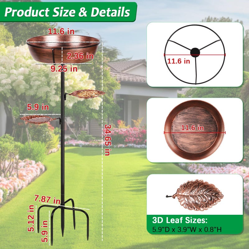 Olpchee Metal Bird Bath for Outdoor - Garden Bird Bath with Removable Bowl Heavy-Duty Base, Winter Birdbath Feeder Rust-Proof Birdbaths for Garden Yard Lawn Decor, Easy to Install(Bronze) - Image 5