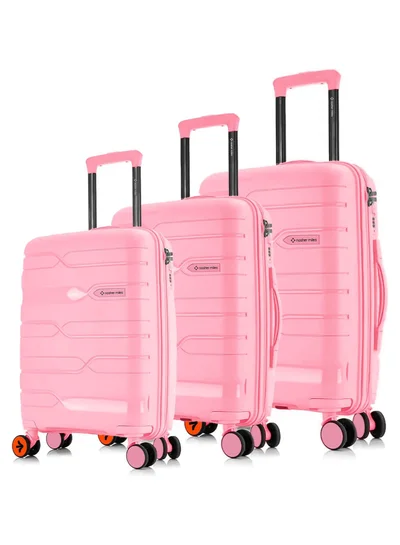 nasher miles Nasher Miles Paris Hard-Sided Polypropylene Luggage Set of 3 | 55cm, 65cm & 75cm | 8 Wheels Small, Medium & Large Trolley Bag for Travel | Suitcase (Pink)