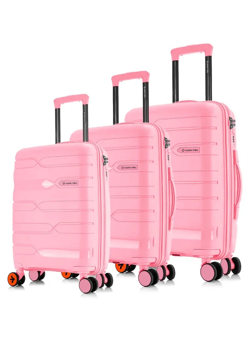 nasher miles Nasher Miles Paris Hard-Sided Polypropylene Luggage Set of 3 | 55cm, 65cm & 75cm | 8 Wheels Small, Medium & Large Trolley Bag for Travel | Suitcase (Pink)