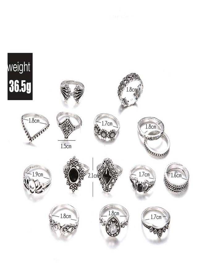 Aimimier 15 Pcs Bohemian Stackable Joint Knuckle Ring Set Crystal Carved Midi Ring Punk Finger Rings for Women - Image 5