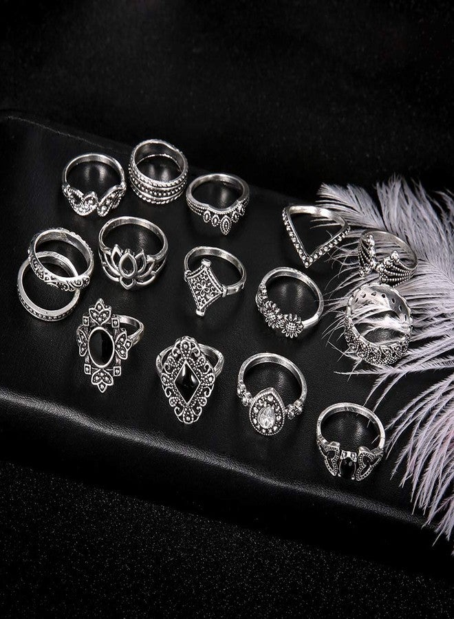 Aimimier 15 Pcs Bohemian Stackable Joint Knuckle Ring Set Crystal Carved Midi Ring Punk Finger Rings for Women - Image 3
