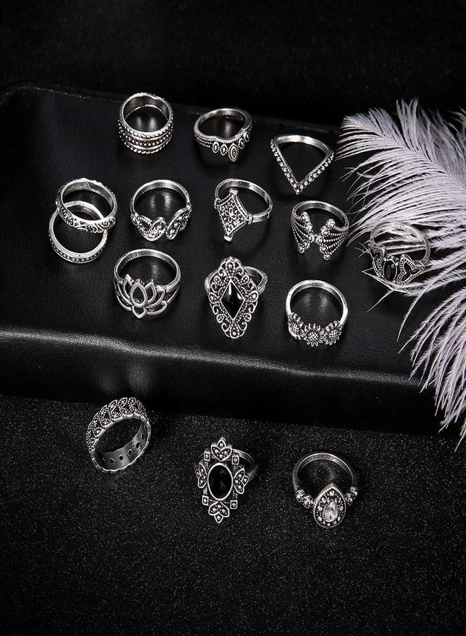 Aimimier 15 Pcs Bohemian Stackable Joint Knuckle Ring Set Crystal Carved Midi Ring Punk Finger Rings for Women - Image 4