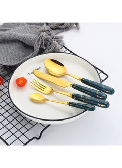 Sunhome 24-Piece Stainless Steel Cutlery Set With Stand Green/Gold  - Image 3