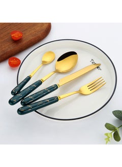 Sunhome 24-Piece Stainless Steel Cutlery Set With Stand Green/Gold  - Image 2