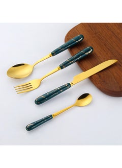 Sunhome 24-Piece Stainless Steel Cutlery Set With Stand Green/Gold  - Image 4