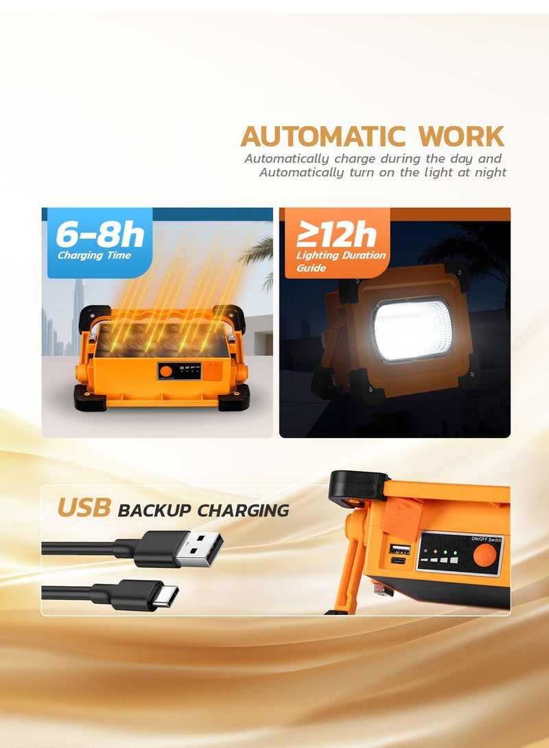 مودي مصباح عمل يعمل بالطاقة الشمسية 3600 مللي أمبير/ساعة - 144 مصباح LED، قابل للتعتيم بأربعة أوضاع، وقت تشغيل يزيد عن 15 ساعة، مصباح طوارئ IP64، قابل لإعادة الشحن بالطاقة الشمسية + من النوع C للتخييم، في الهواء الطلق، بنك طاقة USB، وضع فلاش SOS (20.5 × 14.6 سم) - Image 5