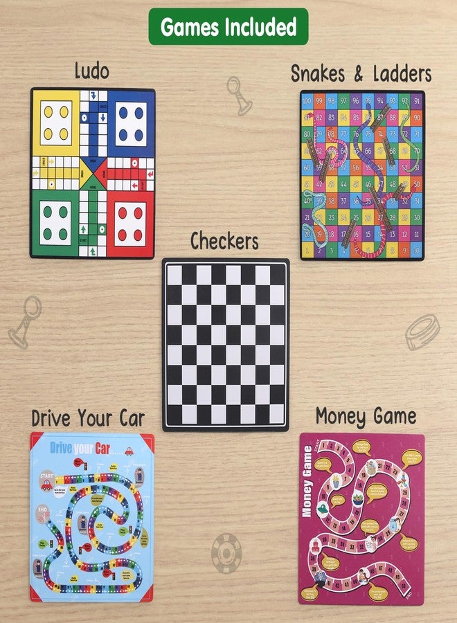 FIRSTCRY INTELLISKILLS مجموعة ألعاب لوحية من إنتليس سكيلز للأطفال، تتضمن 10 ألعاب: لودو، شطرنج، سلم وثعبان، داما، ألعاب سفر، وغيرها الكثير، مع 64 قطعة لعب، ألعاب داخلية للأولاد والبنات من عمر 5 سنوات فما فوق، لعبة سفر ممتعة، معتمدة من مكتب المعايير الهندية (BIS)، هدية عيد ميلاد - Image 4