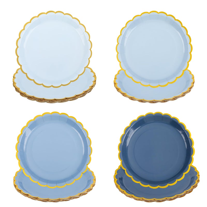 AimFun 48 Pcs Dusty Blue Scalloped Party Plates Gold Foil Border Paper Plates Disposable 9inch Gradient Serving Plates for Birthday Wedding Bridal Baby Shower Party Supplies - Image 1