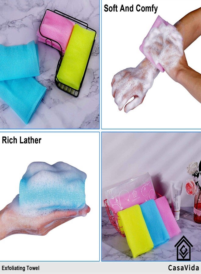CasaVida Exfoliating Washcloth Back Scrubber for Shower Exfoliating Body Scrubber Japanese Beauty African Net Sponge Bath Korean Loofah Towel Wash Cloth Body Scrub 3 Pack (Orange + Purple + Navy-Blue) - Image 3