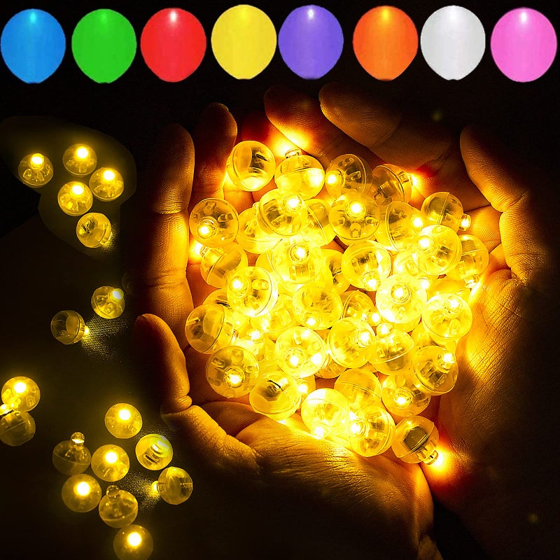 Aogist 100pcs Yellow LED Balloon Light Tiny Led Lights Round LED Ball Lamp for Balloons Birthday Party Event Fun Indoor Outdoor Wedding Decoration Halloween Christmas Supplies - Image 2
