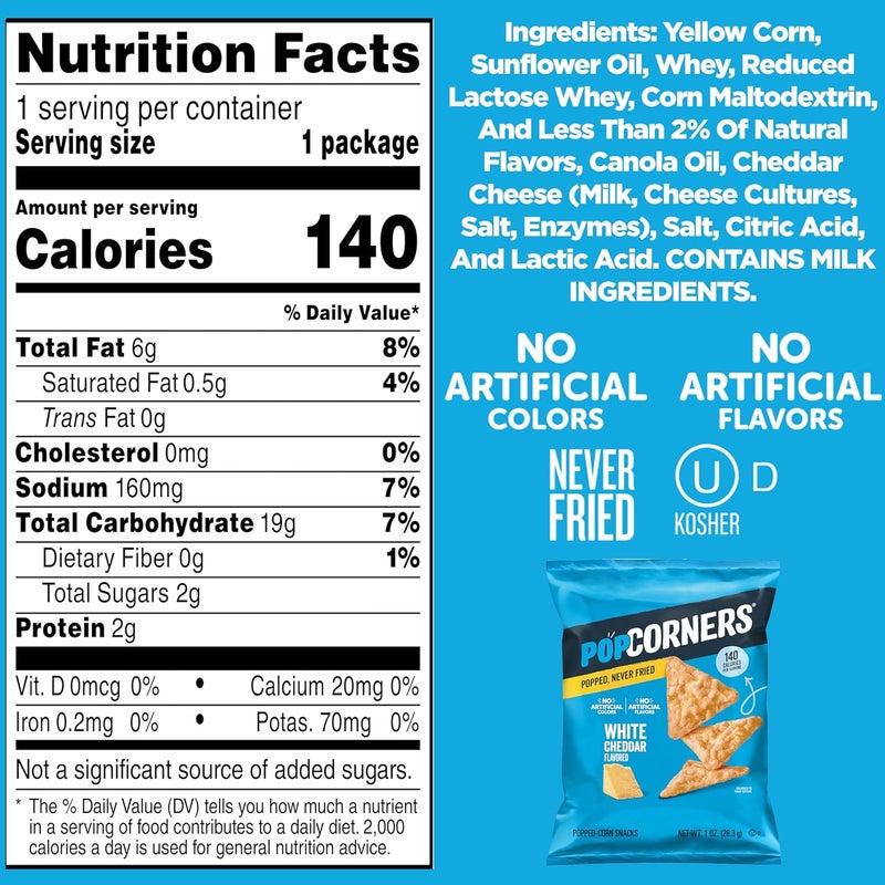 PopCorners White Cheddar Popped Corn Snacks - 20 Pack - Image 2