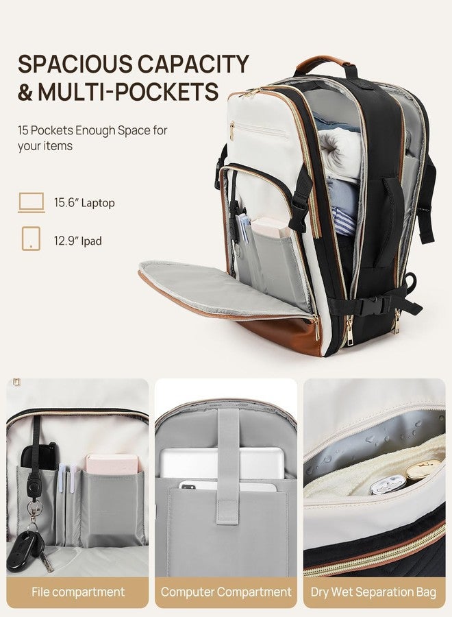 Telena Travel Backpack for Women, 15.6 inch Laptop Backpack TSA Carry on Backpack Personal Item Size Flight Approved Travel Bag Daypack with Multi-Pockets for Work, Travel, Business, Black-Beige-Brown - Image 2