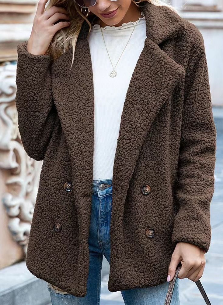Loquat Autumn/Winter European Lapel Loose Goat Cake Wool Coat 