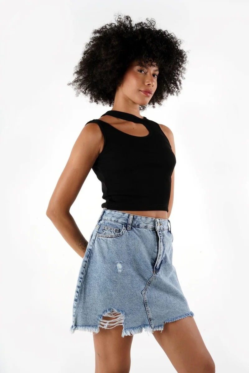 Alexander Gardi Crop Tank Top with Neck Detail (B24-0091)