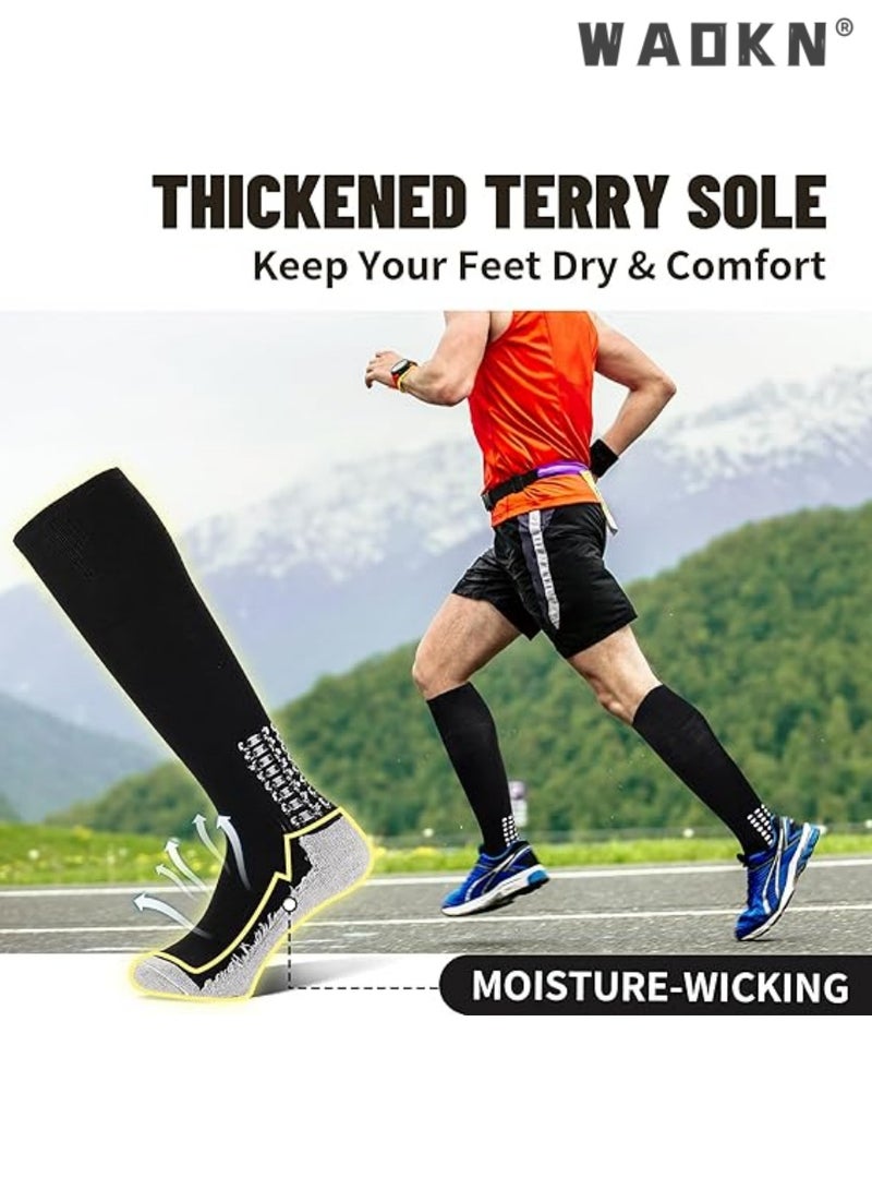 WAOKN 3 Pair Men's Soccer Socks Anti Slip Knee Socks Non Slip Grip Pads for Football Basketball Sports Grip Socks,Non Slip Sports Socks, Knee High Compression Base Football Basketball Socks - Image 3