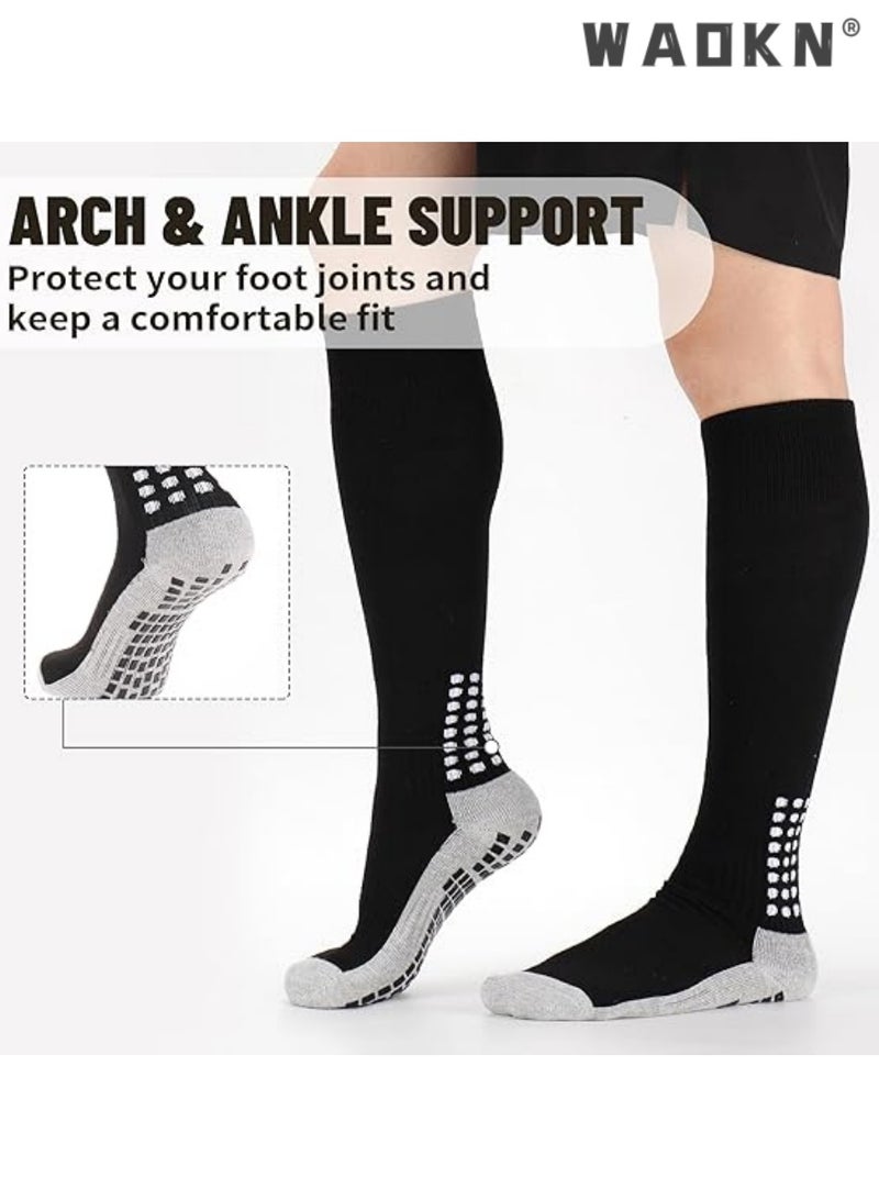 WAOKN 3 Pair Men's Soccer Socks Anti Slip Knee Socks Non Slip Grip Pads for Football Basketball Sports Grip Socks,Non Slip Sports Socks, Knee High Compression Base Football Basketball Socks - Image 4