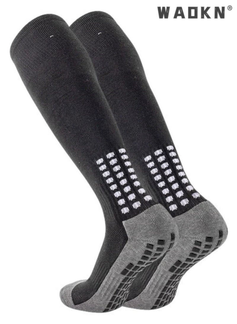 WAOKN 3 Pair Men's Soccer Socks Anti Slip Knee Socks Non Slip Grip Pads for Football Basketball Sports Grip Socks,Non Slip Sports Socks, Knee High Compression Base Football Basketball Socks - Image 2