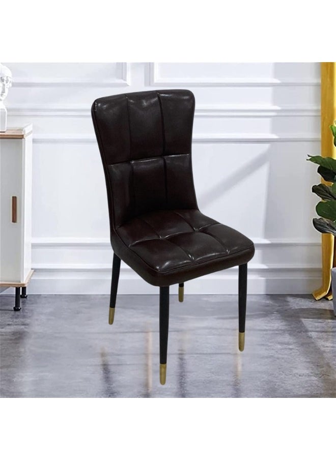 SMART HOME Luxury Single Dining Chair for Dining Room, Modern Design Glossy Faux Leather Upholstered Side Chair with Metal Legs for Living Room (Color: Dark Brown)  - Image 1