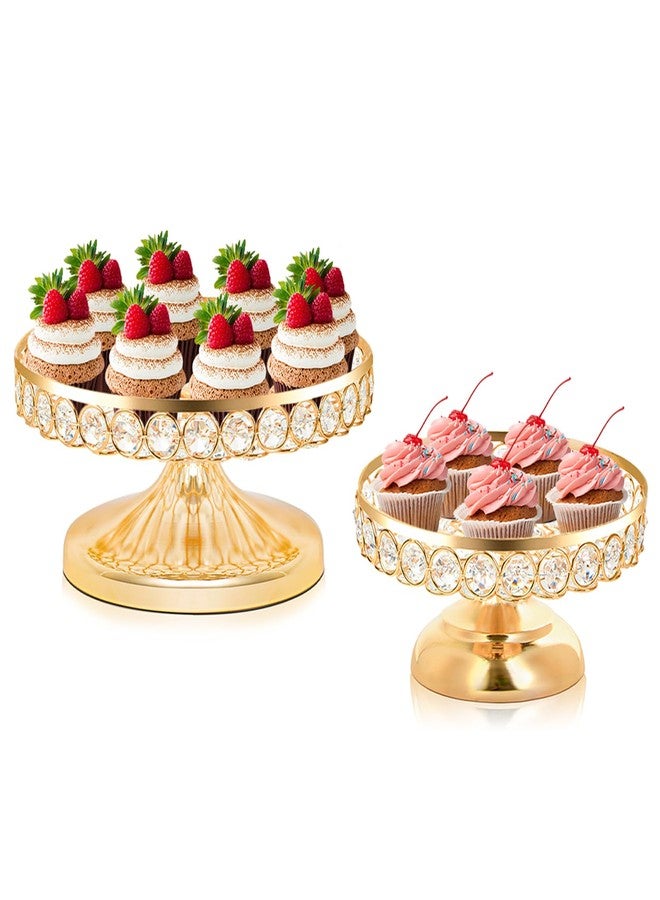 KEHAIL Round Metal Dessert Tray Set of 2, 9.7" & 7.9" Crystal Cupcake Display Stand for Weddings, Birthdays, Anniversaries, Party Centerpieces, Snacks and Fruit Plates (Gold, 2pcs-9.7"+7.9") - Image 1