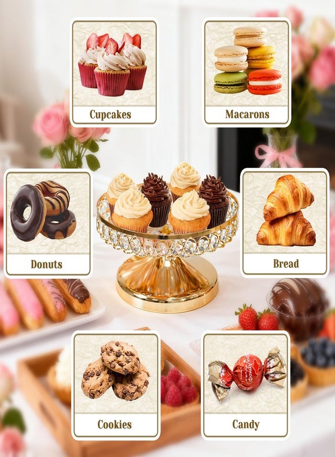 KEHAIL Round Metal Dessert Tray Set of 2, 9.7" & 7.9" Crystal Cupcake Display Stand for Weddings, Birthdays, Anniversaries, Party Centerpieces, Snacks and Fruit Plates (Gold, 2pcs-9.7"+7.9") - Image 5