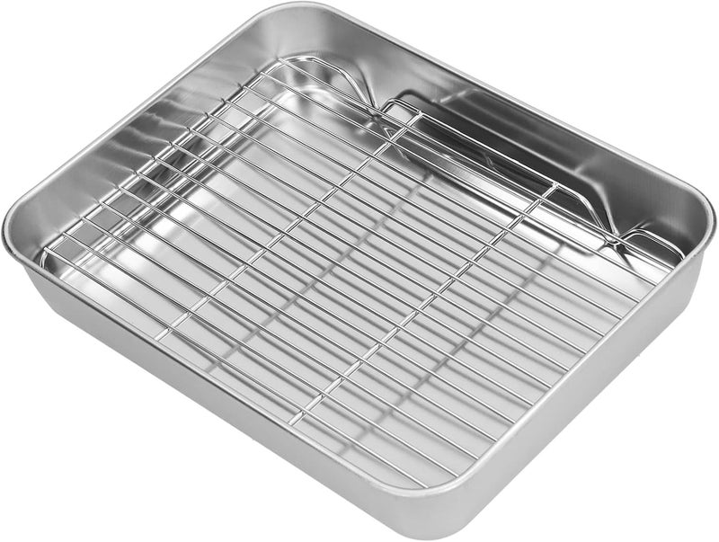 Stainless Steel Roasting Pan and Rack Set, Nonstick Polished Surface Pan, Reversible Grill Rack Set, Ideal for Cooking Baking Turkey & Chicken in Oven (26.5 * 20.5 * 5CM) - Image 5