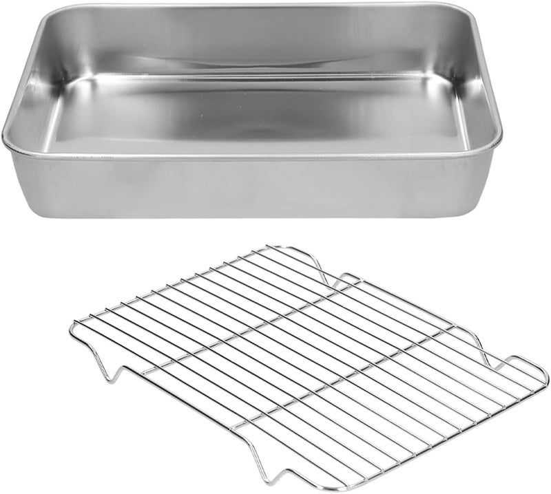 Stainless Steel Roasting Pan and Rack Set, Nonstick Polished Surface Pan, Reversible Grill Rack Set, Ideal for Cooking Baking Turkey & Chicken in Oven (26.5 * 20.5 * 5CM) - Image 3