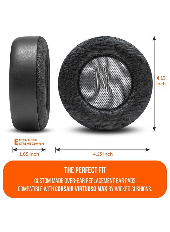 WC FreeZe Virtuoso Max - Cooling Gel Earpads for Corsair Virtuoso Max by Wicked Cushions | Enhanced Comfort, Breathable Sports Fabric & Sound Isolation | Black - Image 5