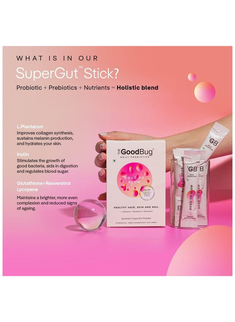 علة جيدة مسحوق Good Bug Good To Glow SuperGut للبشرة المتوهجة | مكمل ما قبل البروبيوتيك للبشرة والشعر والأظافر الأكثر صحة للنساء | 5 مليار وحدة تشكيل مستعمرة من السلالات المثبتة سريريًا | باقة 30 يومًا  - Image 4