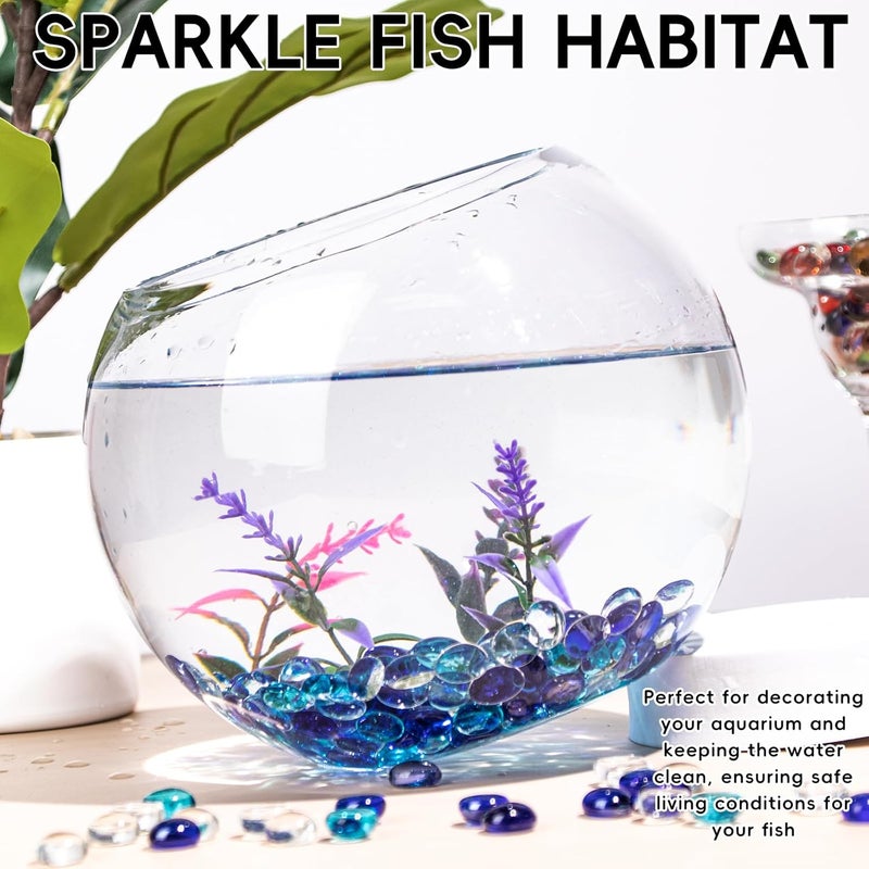 Meschett 1 LB Blue Mix Color Glass Marbles, Mini Flat Glass Beads~150PCS for Vase Fillers, Floral Bottom Mancala Gems Pebbles Fish Tank Rocks for Table Aquarium,Home Decor Art Craft Supplies(0.5"~0.7") - Image 4