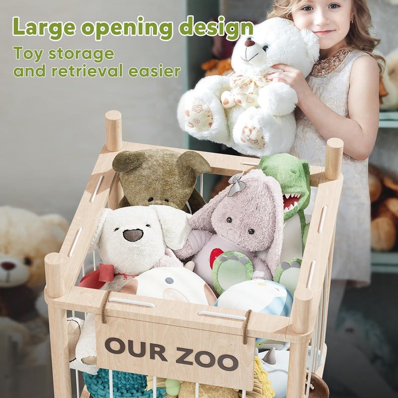 Dayacoco Wooden Stuffed Animal Storage Organizer - Extra Large Capacity Toy Holder for Kids - Image 5