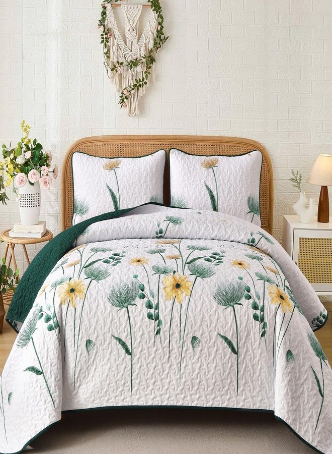 DinjoyOlive Green Floral Quilt Set King Size,3 Pieces Reversible Floral Bedspread Set,Soft Microfiber Farmhouse Coverlet Set for All Seasons - Image 1