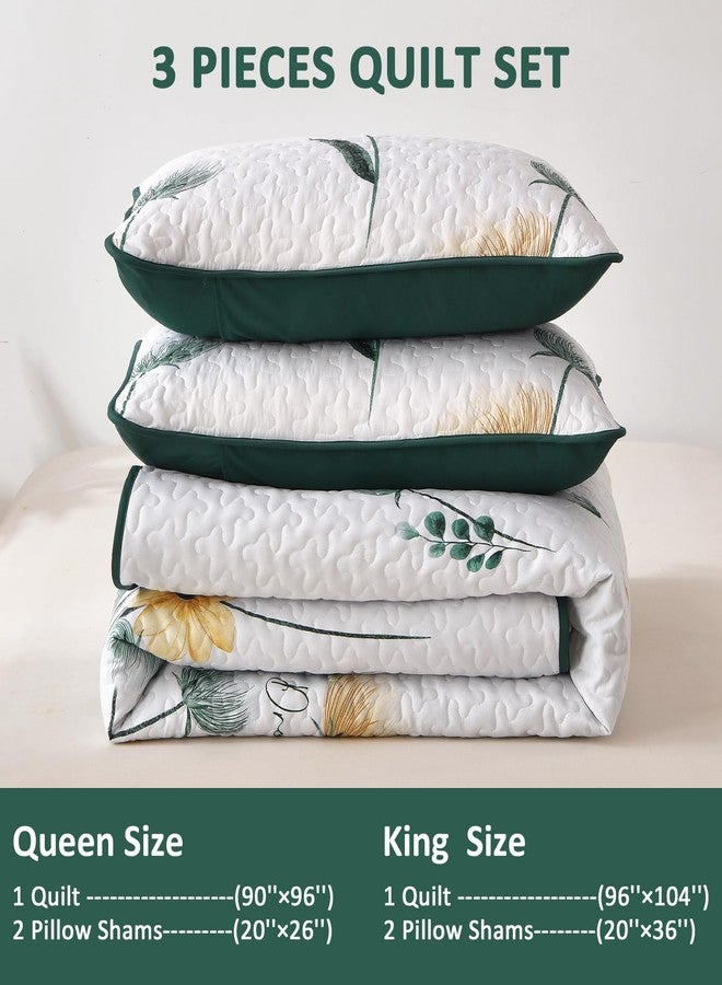 DinjoyOlive Green Floral Quilt Set King Size,3 Pieces Reversible Floral Bedspread Set,Soft Microfiber Farmhouse Coverlet Set for All Seasons - Image 4