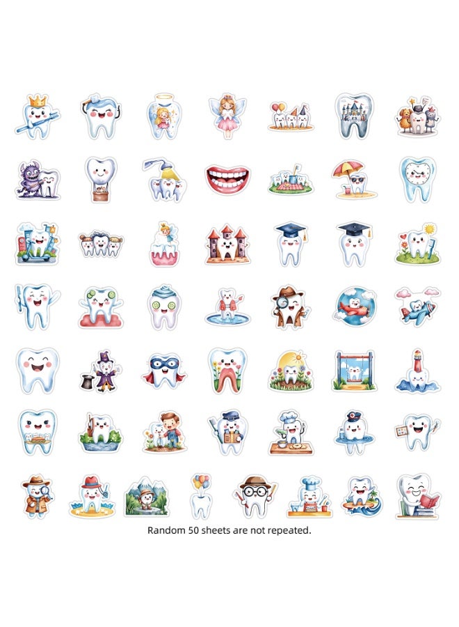 قوس قزح أورينبو ملصقات أسنان كرتونية للأطفال والمراهقين، 50 قطعة من ملصقات الأسنان اللطيفة لزجاجات المياه والأمتعة ودفتر القصاصات وملصقات الفينيل المقاومة للماء وهدايا للأطفال وملصقات المكافآت - Image 2