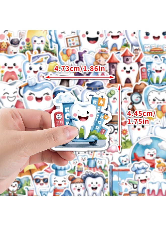 قوس قزح أورينبو ملصقات أسنان كرتونية للأطفال والمراهقين، 50 قطعة من ملصقات الأسنان اللطيفة لزجاجات المياه والأمتعة ودفتر القصاصات وملصقات الفينيل المقاومة للماء وهدايا للأطفال وملصقات المكافآت - Image 5