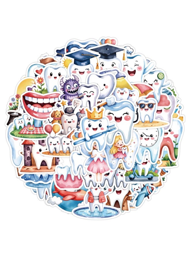 قوس قزح أورينبو ملصقات أسنان كرتونية للأطفال والمراهقين، 50 قطعة من ملصقات الأسنان اللطيفة لزجاجات المياه والأمتعة ودفتر القصاصات وملصقات الفينيل المقاومة للماء وهدايا للأطفال وملصقات المكافآت - Image 1