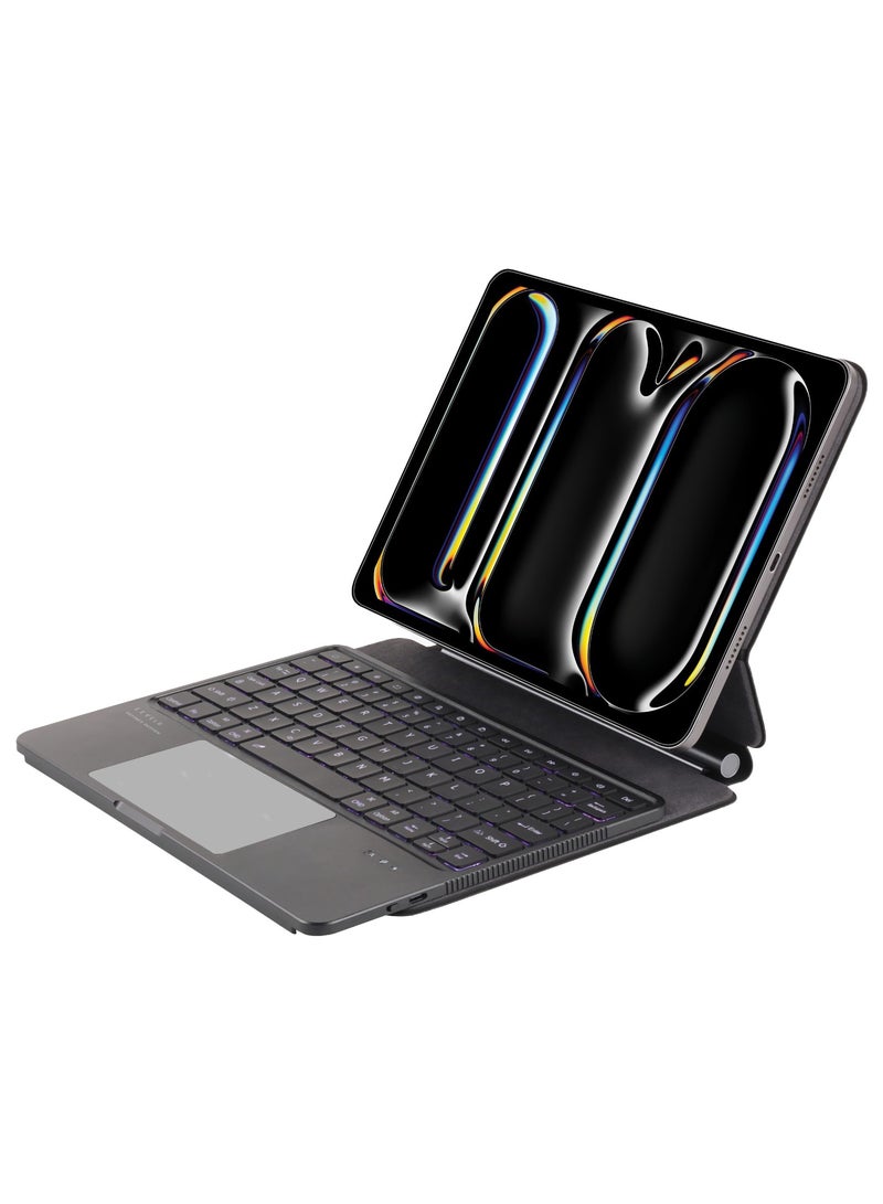LEVELO iPad Pro 11" 2024 Wireless Keyboard AeroBoard Pro Saffiano Leather Keyboard / Scissor Feet Technology Keys / Scissor Switch / Portable Design / Ambient Glow Layout   - Black  - Image 1