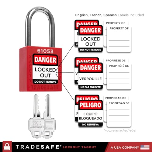 TRADESAFE Breaker Lockout Tagout Electrical Loto Kit, 120/277V to 480/600V Circuit Breaker Lockout, Hasps, Lockout Tags, Keyed Different Red Loto Locks (2 Keys Each); Devices for Station Refill - Image 5