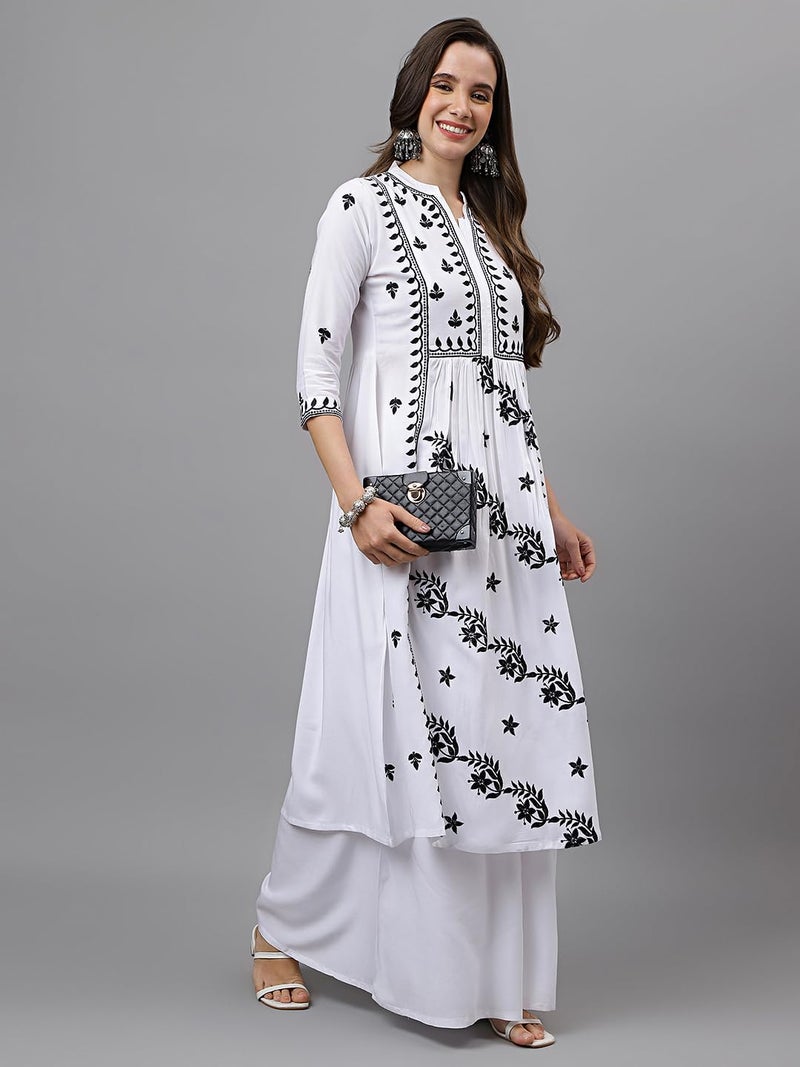 RATAN Women's Rayon Anarkali Lucknowi Chikankari Ethnic Wear Regular Fit Kurta(RYD-PRL-L_White), Large - Image 2