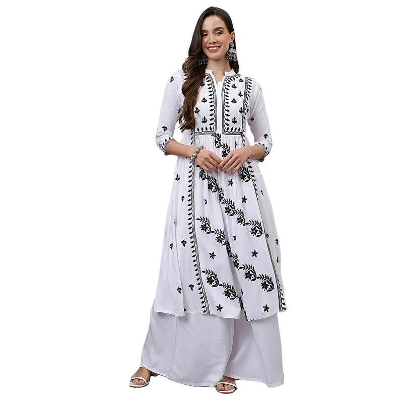 RATAN Women's Rayon Anarkali Lucknowi Chikankari Ethnic Wear Regular Fit Kurta(RYD-PRL-L_White), Large - Image 4